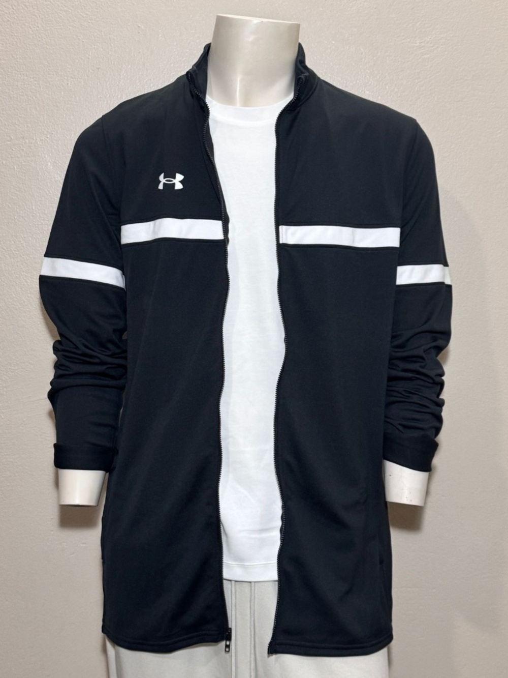 Under Armour Men Team Knit Warm Up Full Zip Jacket Black White Sz Large L New